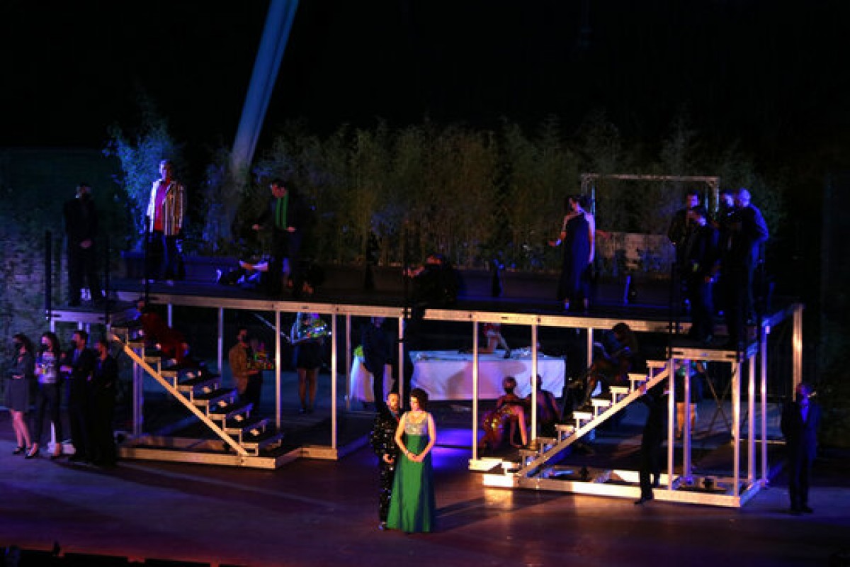Els artistes de l’òpera Rigoletto durant la funció feta al Teatre Auditori de Camp de Mart de Tarragona