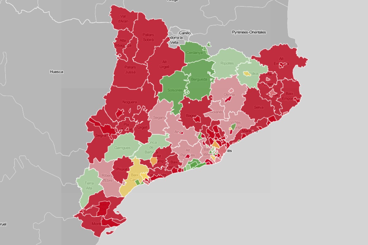 Mapa de l’evolució de la incidència setmanal a Catalunya