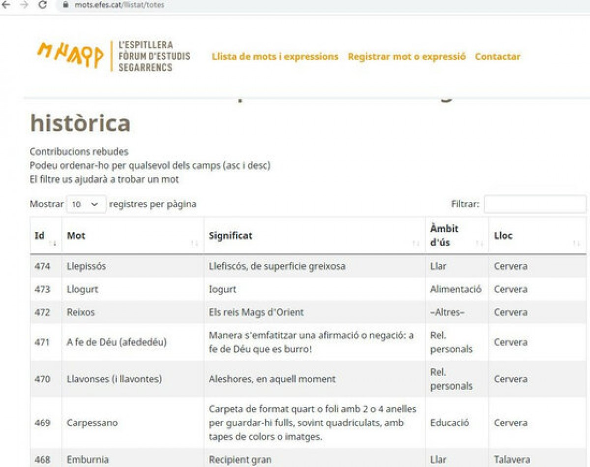 Captura de pantalla del formulari per registrar mots i expressions