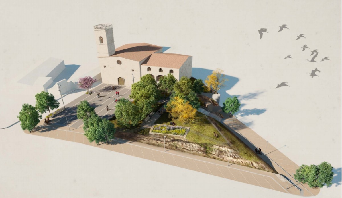 Imatge virtual de com serà la plaça de l'Església de Sant Martí d'Avià.