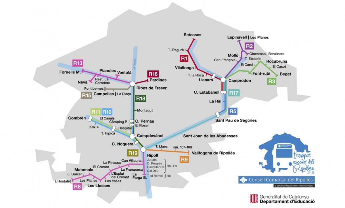 Mapa de les línies de bus escolar 