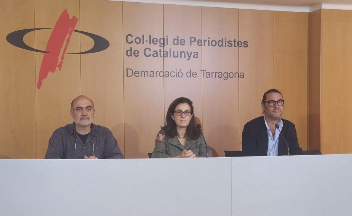 Salustià Àlvarez (DOQ Priorat), Pilar Just (DO Montsant) i Joan Arrufí (DO Terra Alta), en roda de premsa.
