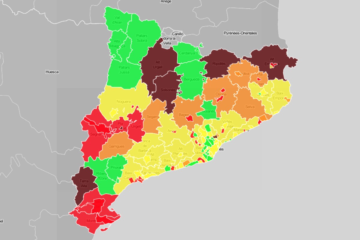 Mapa del risc de rebrot actual a Catalunya