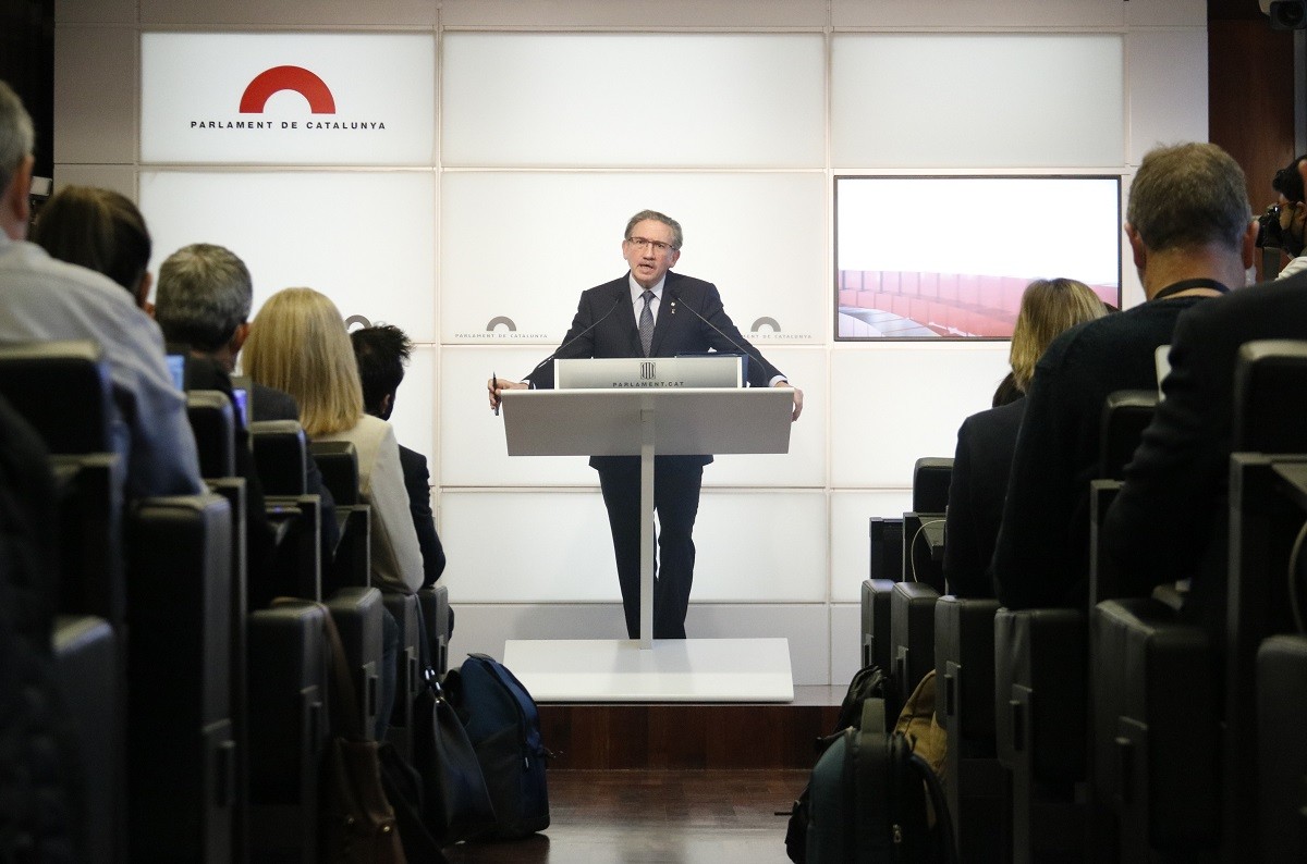 El conseller d'Economia, Jaume Giró, durant la presentació dels pressupostos