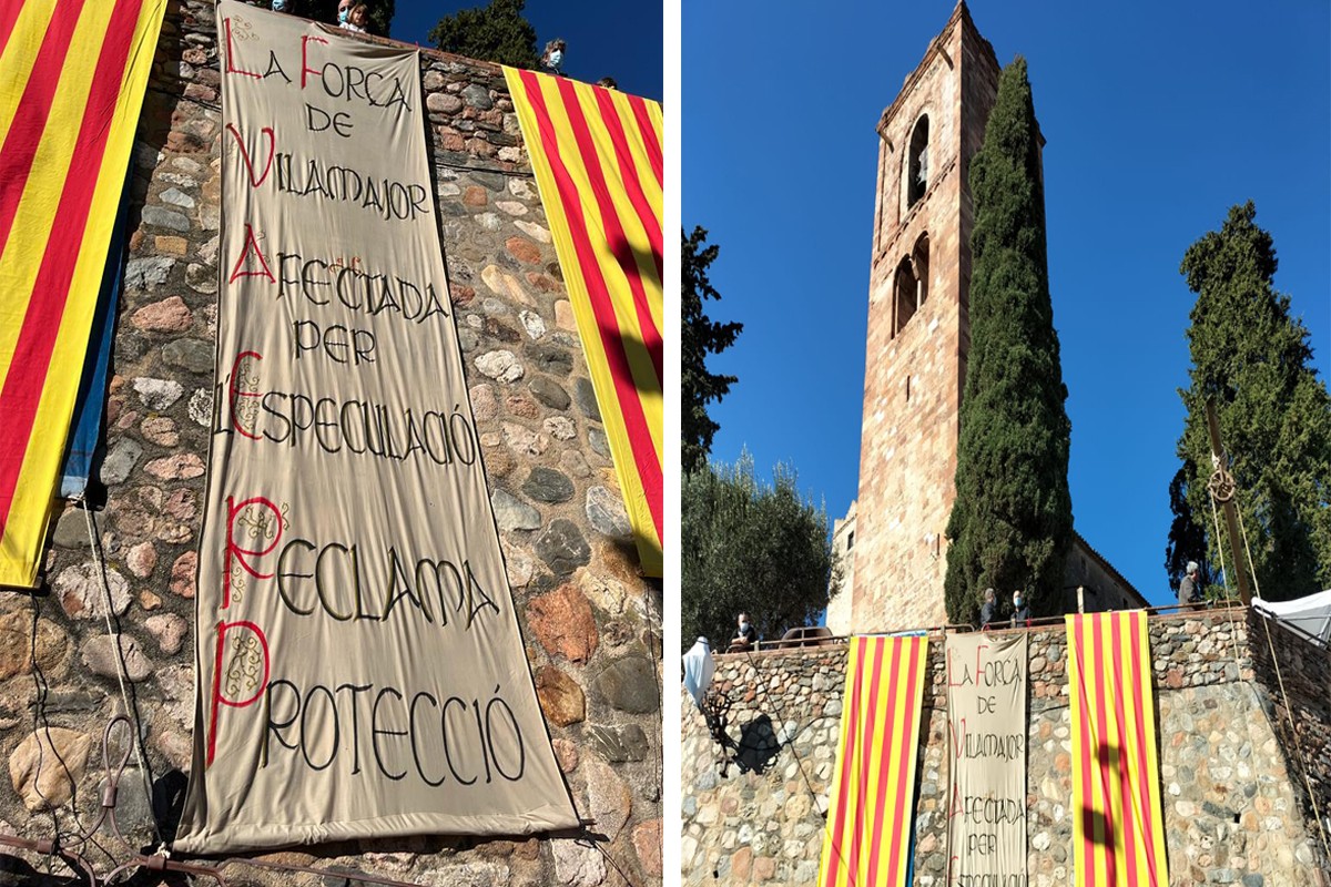 Pancarta reivindicativa per salvar el fossar de l'antic castell de Sant pere de Vilamajor
