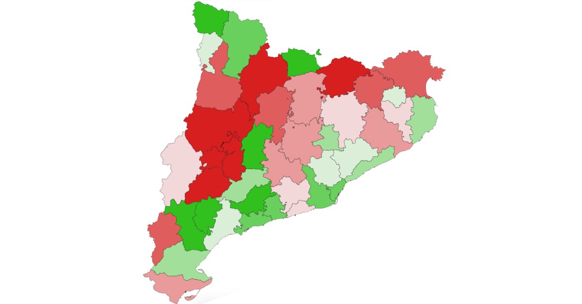 Mapa de comarques segons la situació epidemiològica.