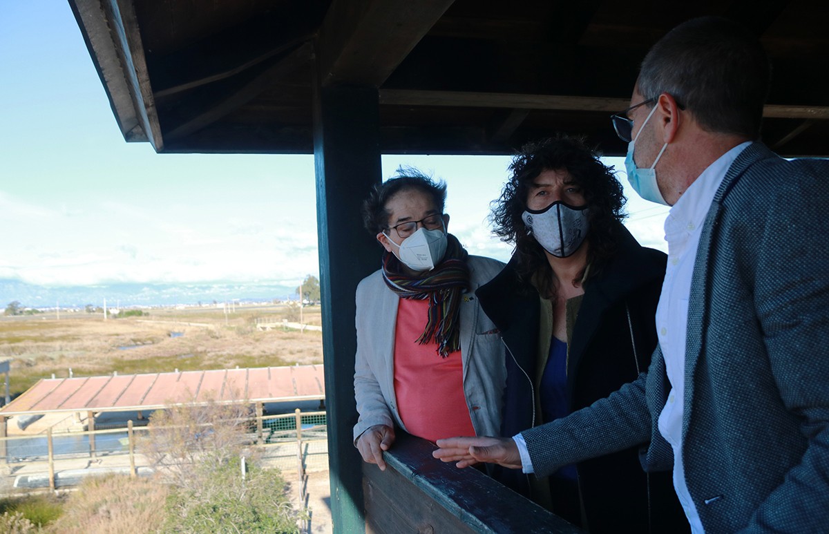 La consellera d'Acció Climàtica, Teresa Jordà, durant la visita a la Casa de Fusta de Poblenou del Delta