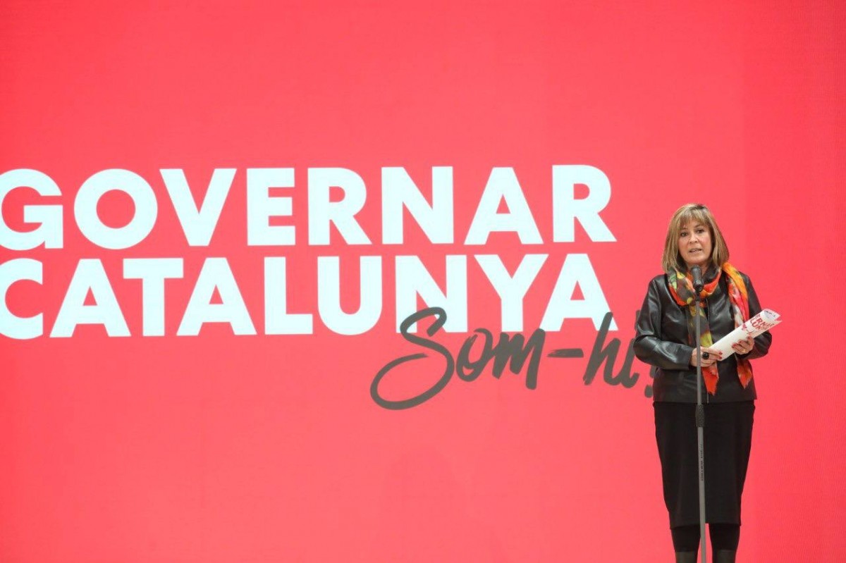 La presidenta del PSC, Núria Marín, presentant el lema del congrés