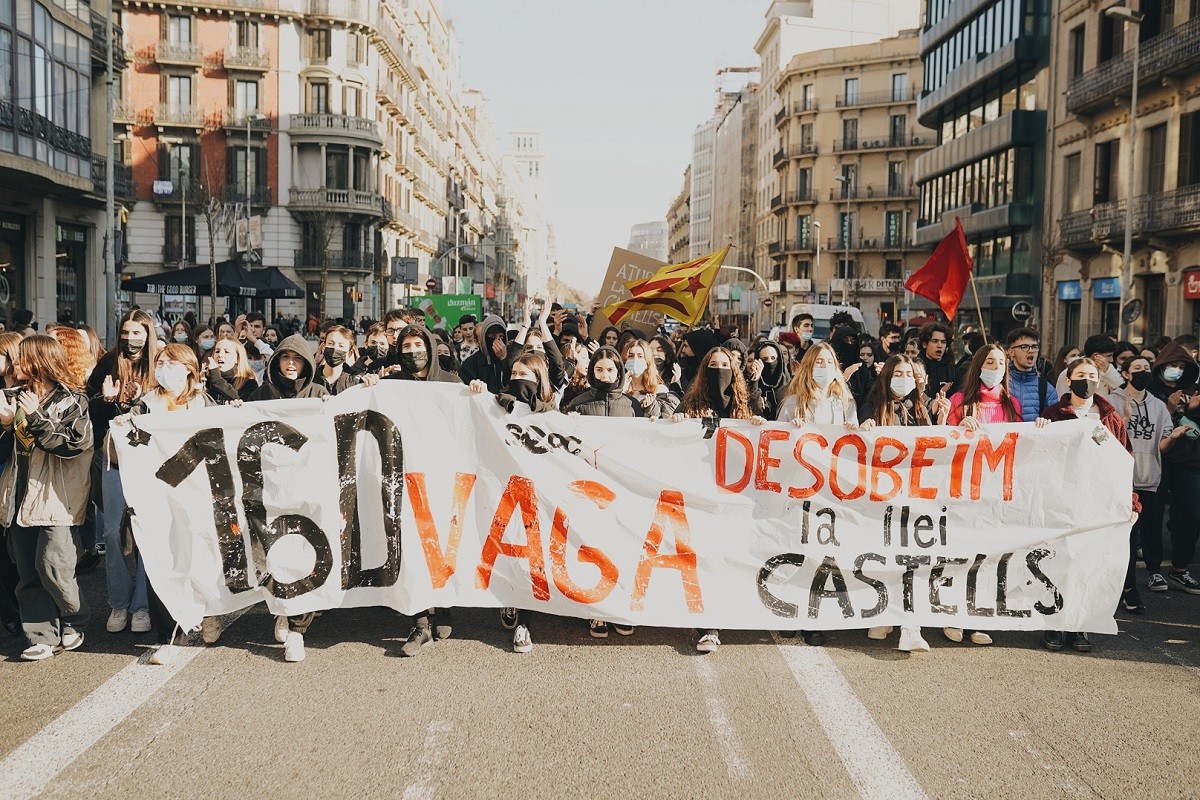 Manfiestació d'estudiants a Barcelona contra la llei Castells