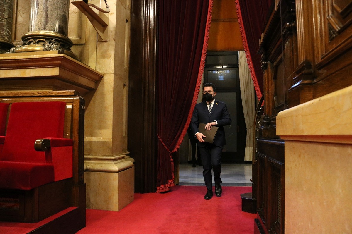 El president de la Generalitat, Pere Aragonès, aquest dimecres al Parlament.