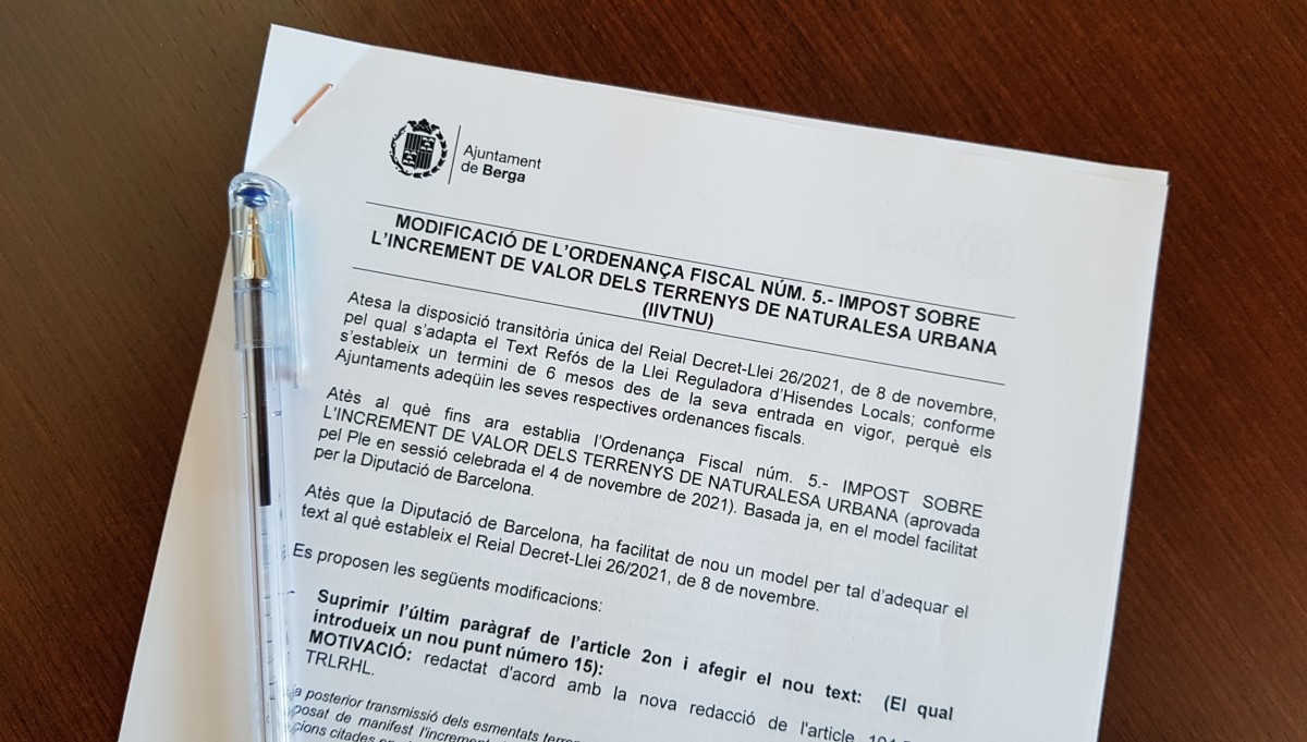 L'Ajuntament de Berga modificarà l'impost de plusvàlua