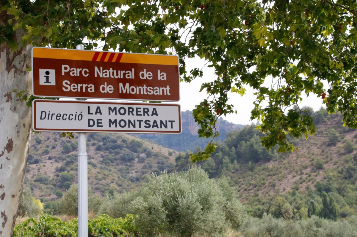 Un cartell indicador del Parc Natural de Montsant