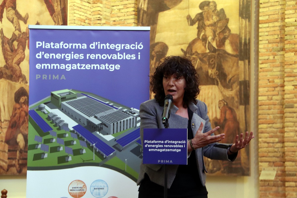 La consellera Teresa Jordà durant la presentació del Projecte PRIMA a la FECS de Vic.