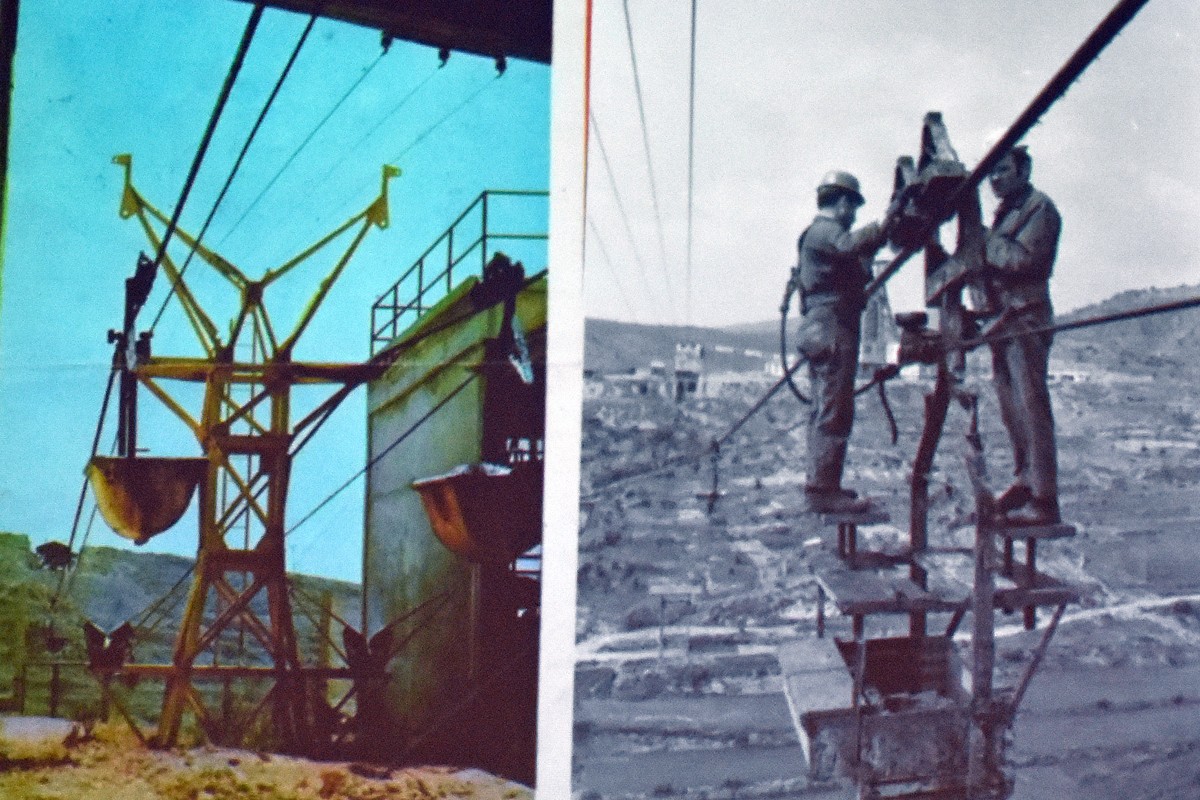 Fotografies històriques de l'antic cable miner, projectades durant el taller celebrat a Súria
