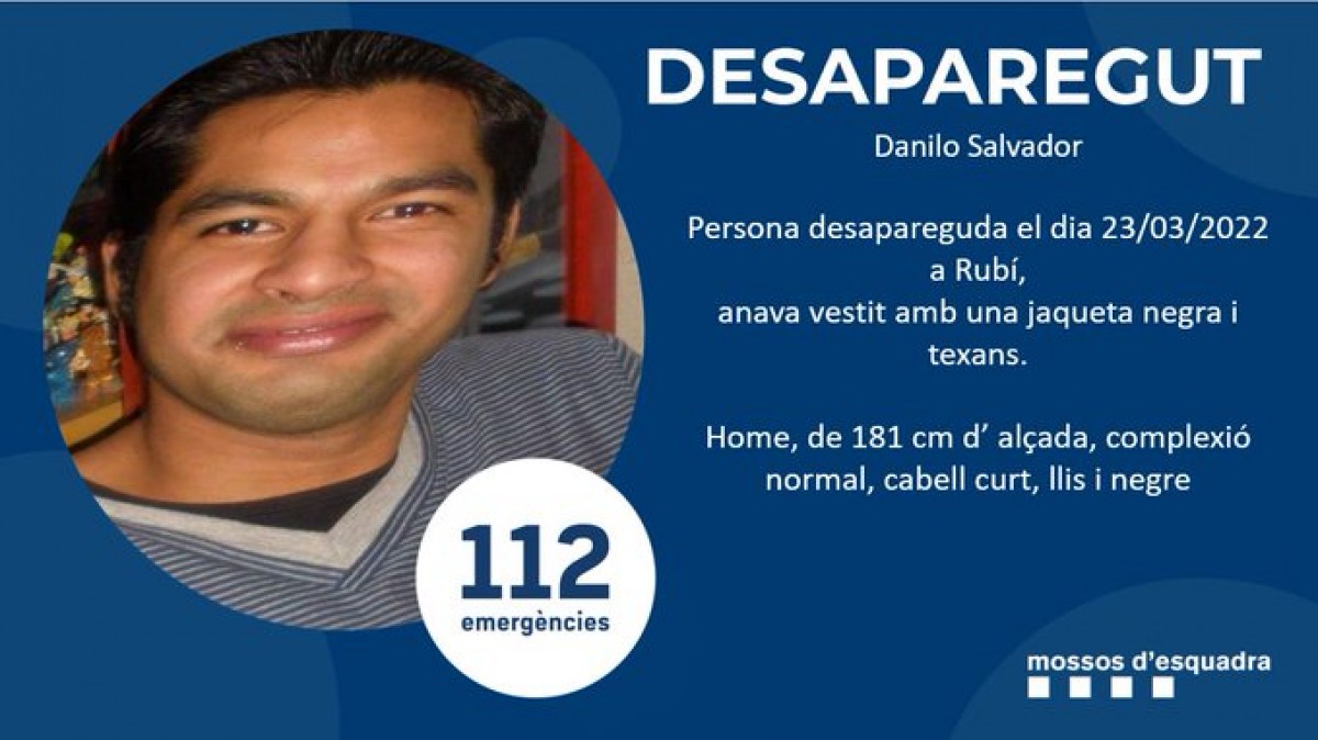 Danilo, desaparegut a Rubí el passat 23 de març de 2022