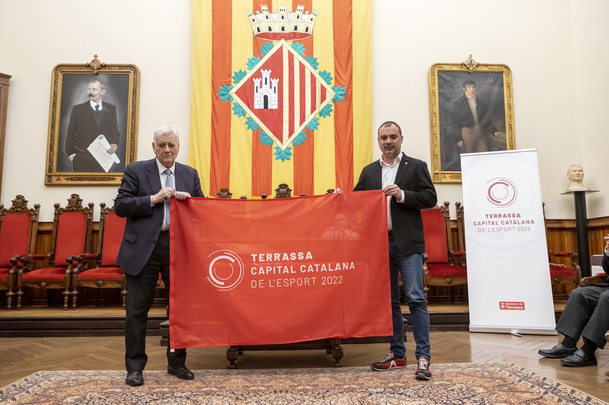 L'alcalde, Jordi Ballart, durant l'acte de reconeixement de Terrassa com a nova Capital Catalana de l'Esport