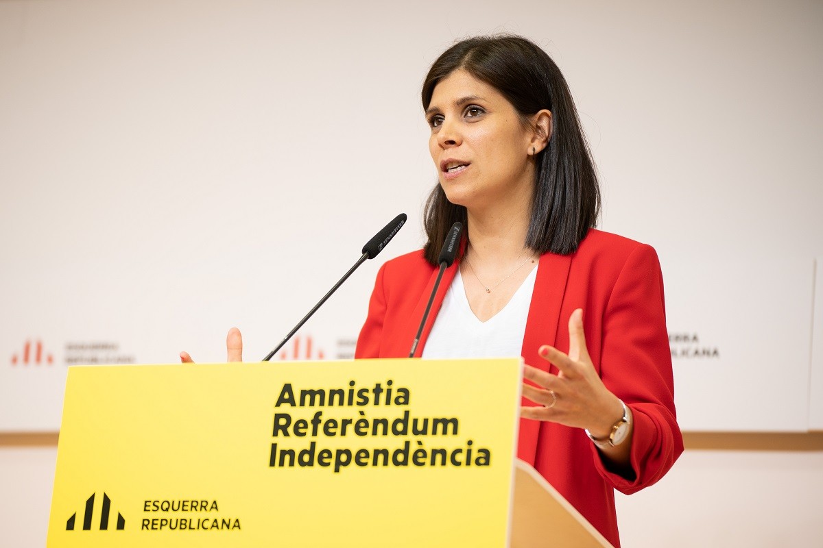 La secretària general adjunta d'ERC, Marta Vilalta, en roda de premsa
