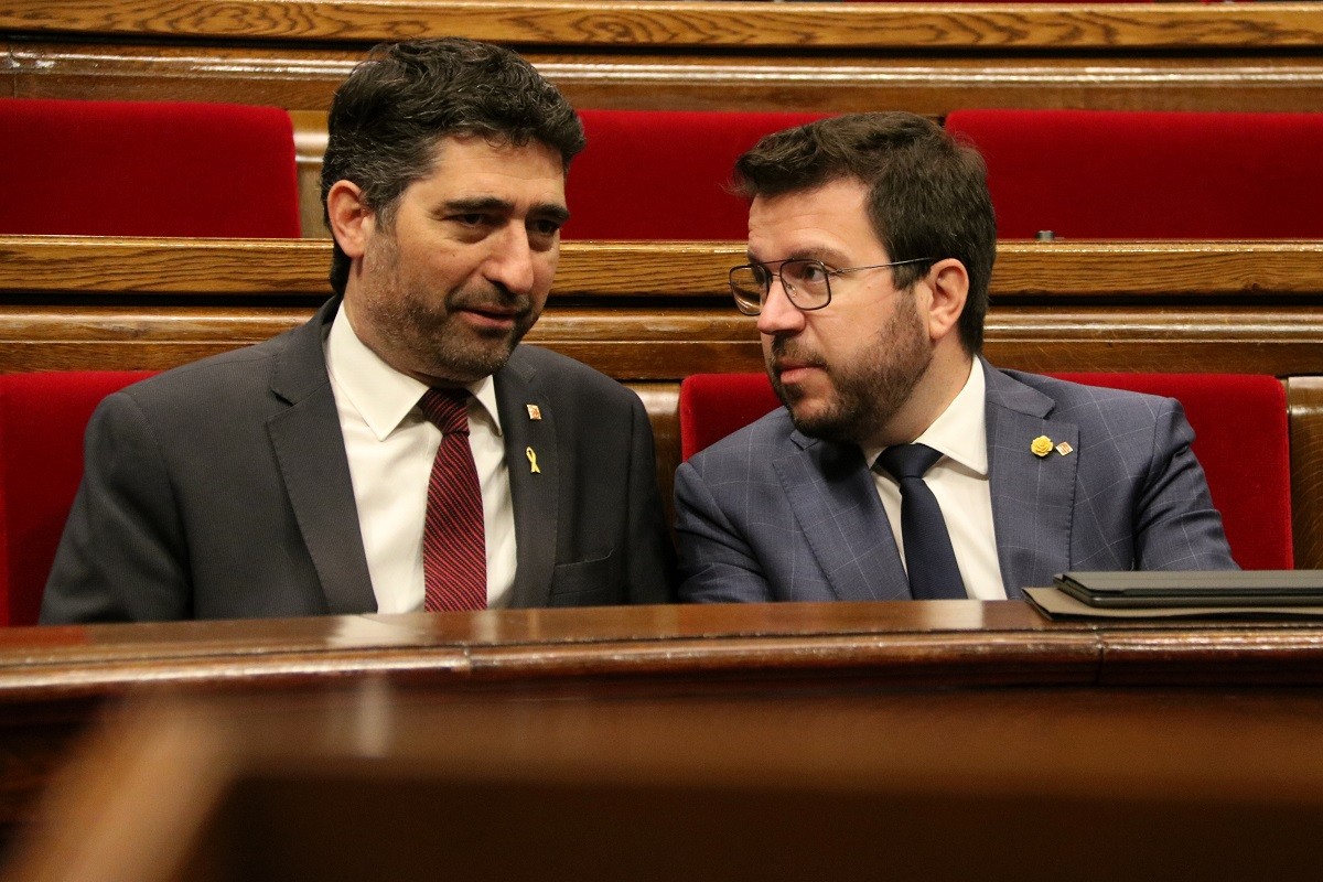Pere Aragonès i Jordi Puigneró, aquest dimecres al Parlament.
