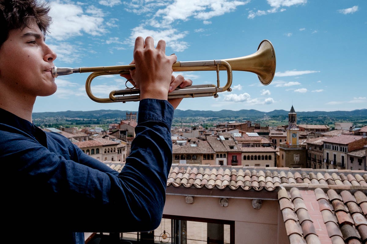Joaquim Somma, estudiant de trompeta a l'Escola de Música de Vic.