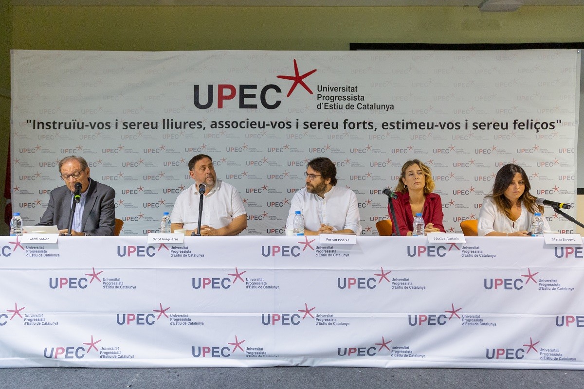 Oriol Junqueras, Ferran Pedret, Jéssica Albiach i Maria Sirvent, durant el debat de la UPEC