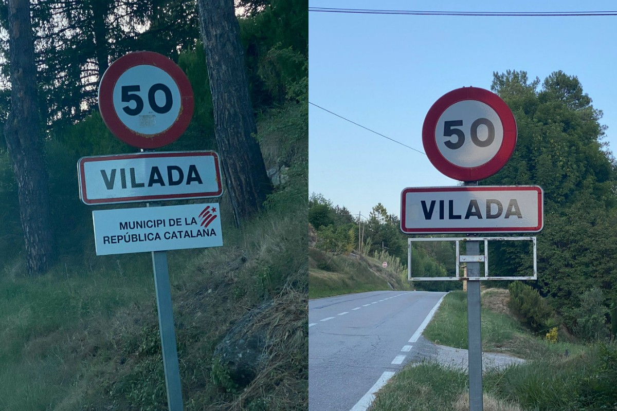 Les dues entrades de Vilada lluïen amb el cartell independentista.