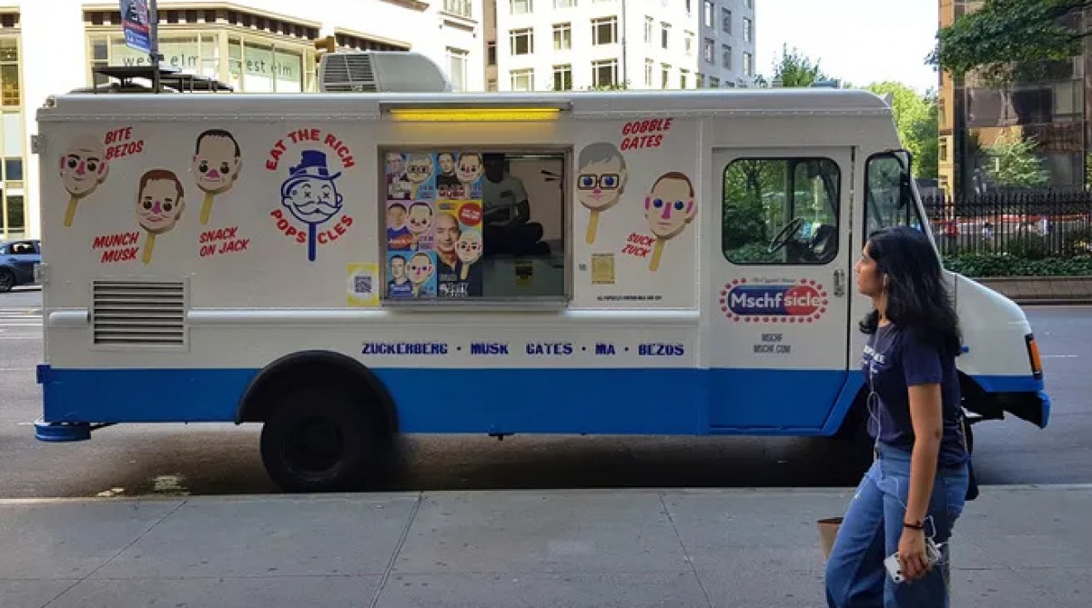 La furgoneta de gelats amb cares de multimilionaris dels EUA