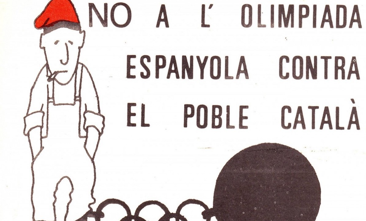 Fragment d’un dels cartells del Moviment de Defensa de la Terra (MDT) de l’onze de setembre de 1986 contrari als Jocs de Barcelona 92