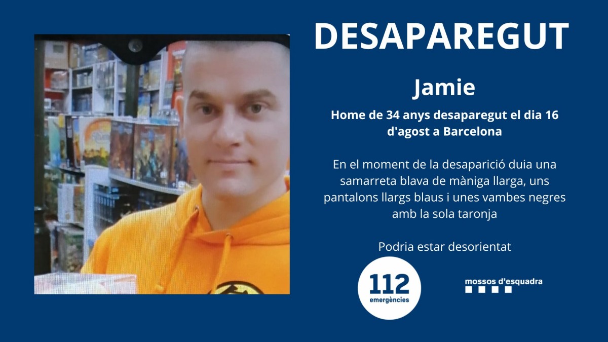 Imatge i dades de l'home desaparegut a Barcelona