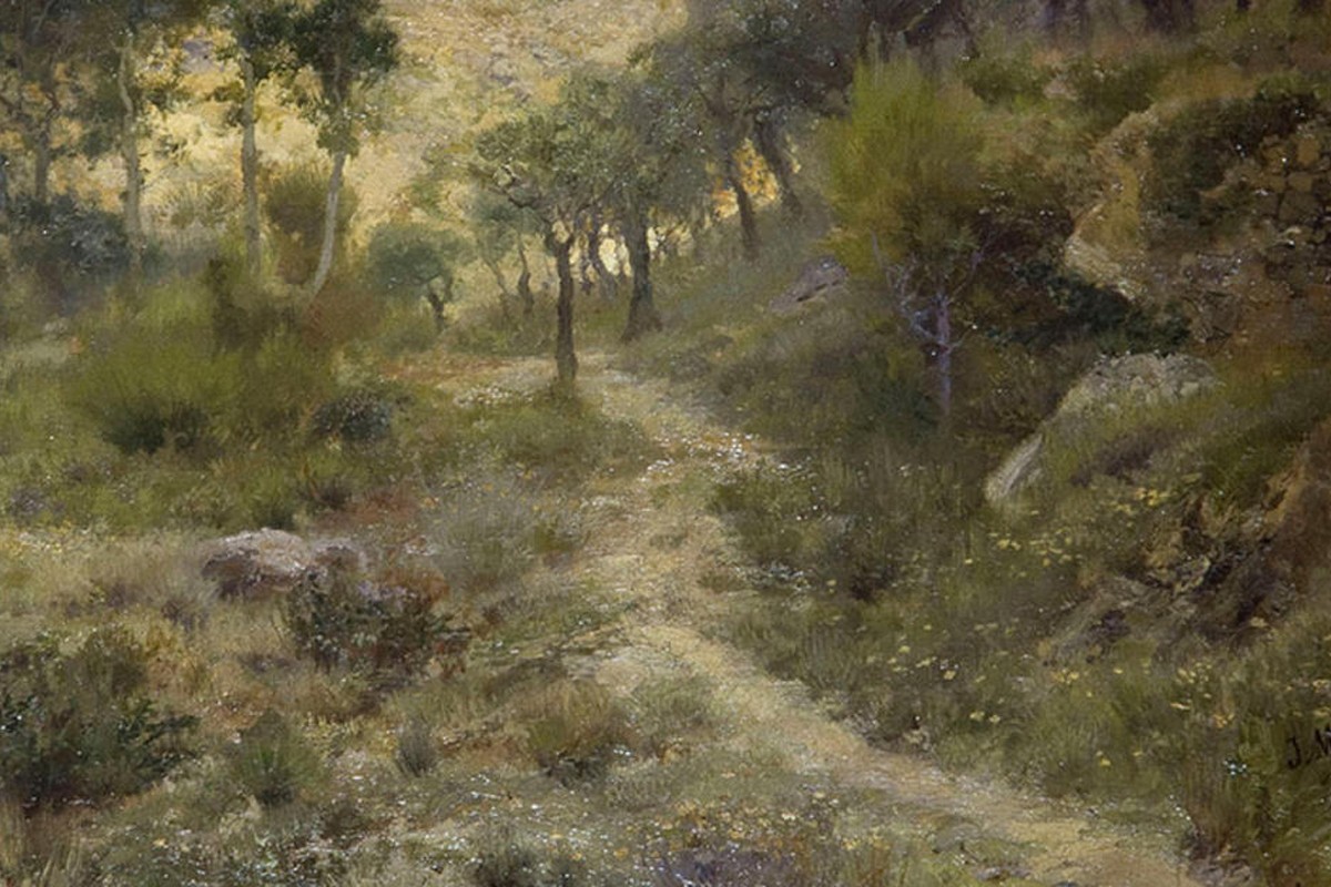 Vista parcial d'un paisatge pintat per Josep Masriera