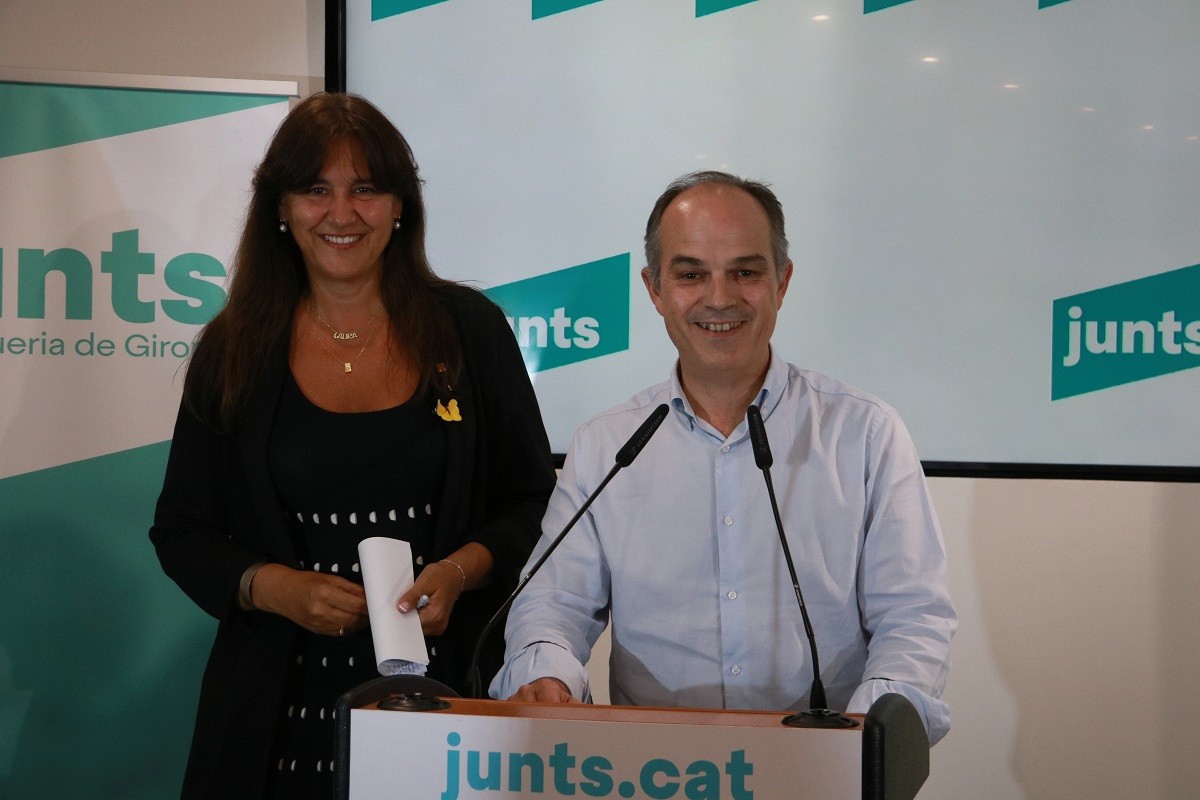 Laura Borràs i Jordi Turull, aquest dilluns a Girona.