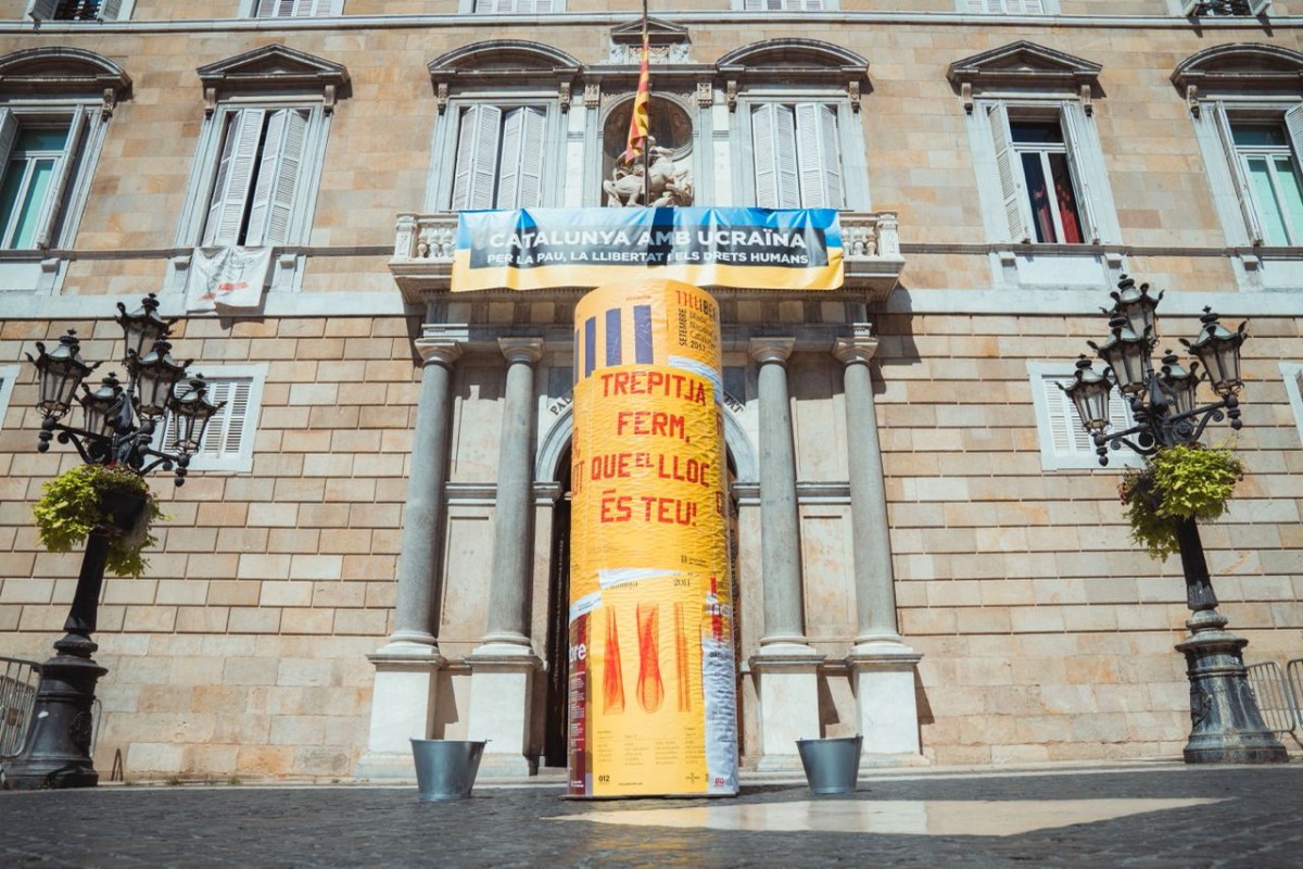 La imatge institucional de la Diada d'aquest any, a la façana del Palau de la Generalitat.