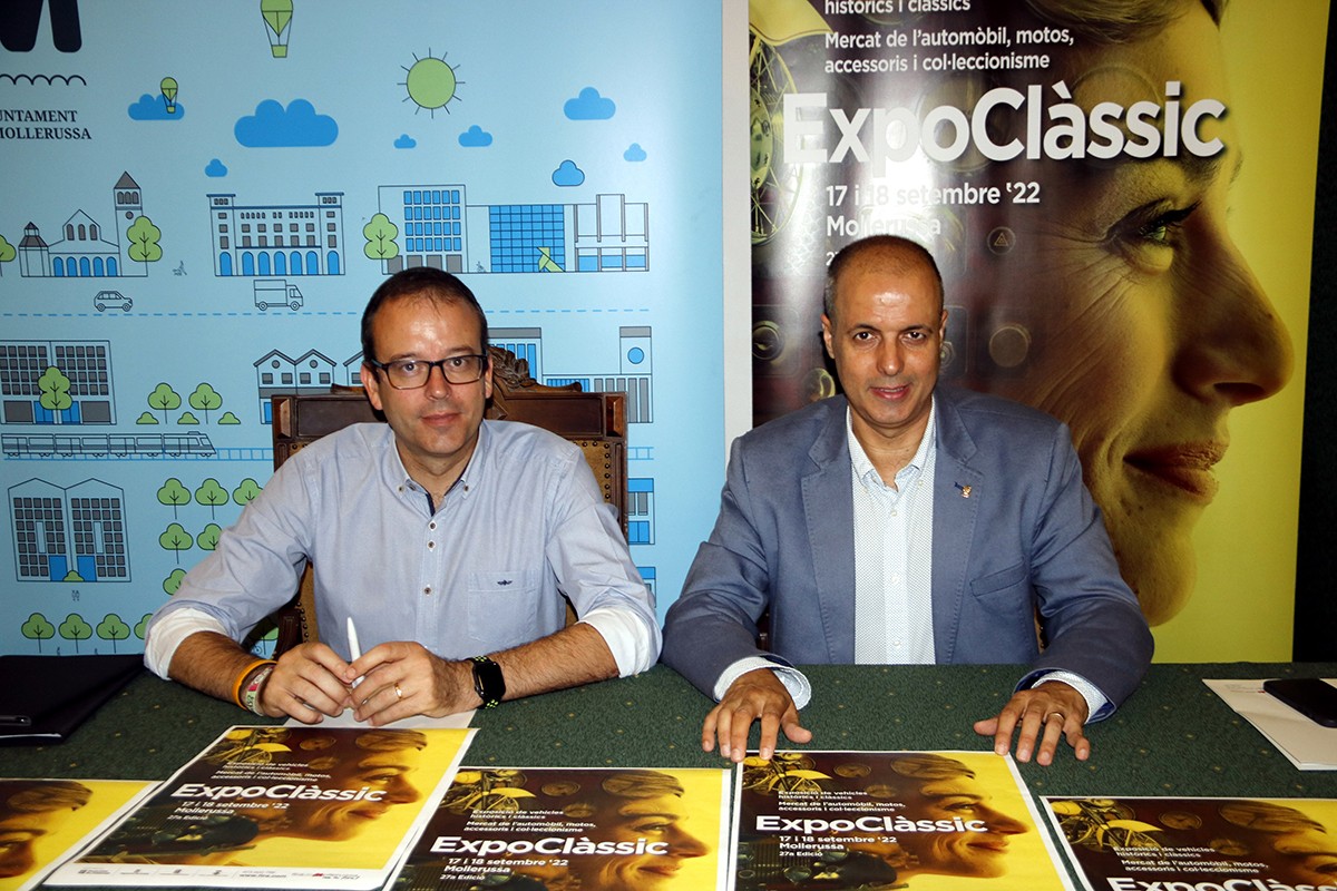 L'alcalde de Mollerussa, Marc Solsona, i el director de Fira de Mollerussa, Xavier Roure, en la presentació de la fira Expoclàssic.
