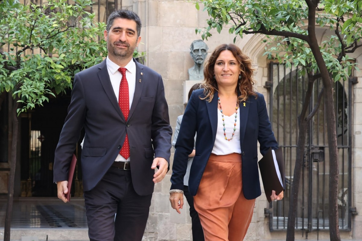 Jordi Puigneró i Laura Vilagrà, aquest dimarts al Palau de la Generalitat.