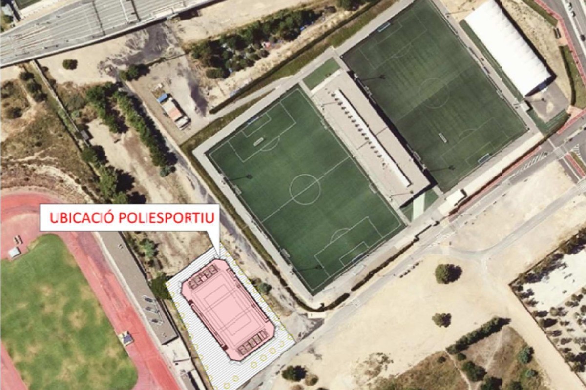 El pavelló estarà ubicat entre la pista d'atletisme i els camps de futbol