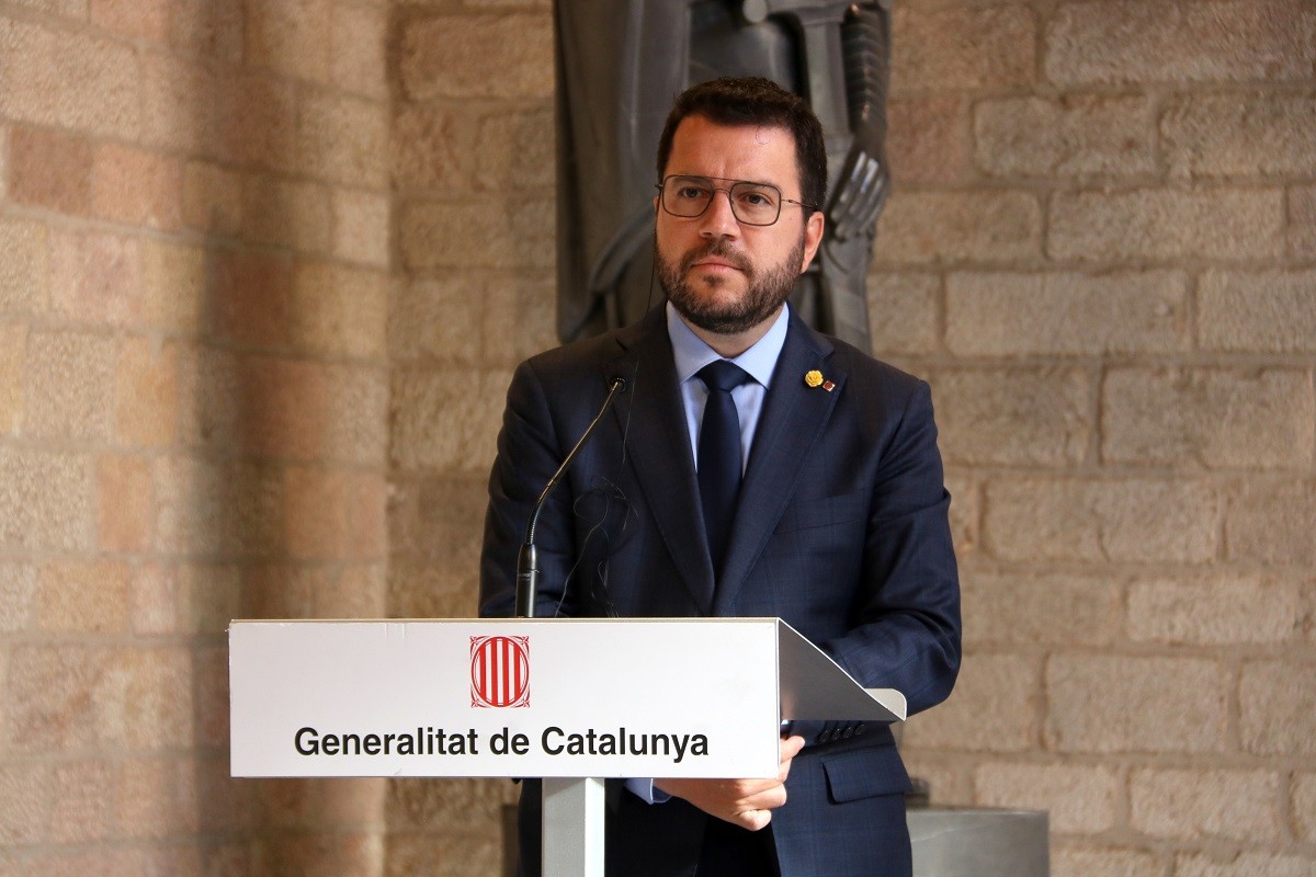 El president del Govern, Pere Aragonès, en la compareixença al Palau de la Generalitat