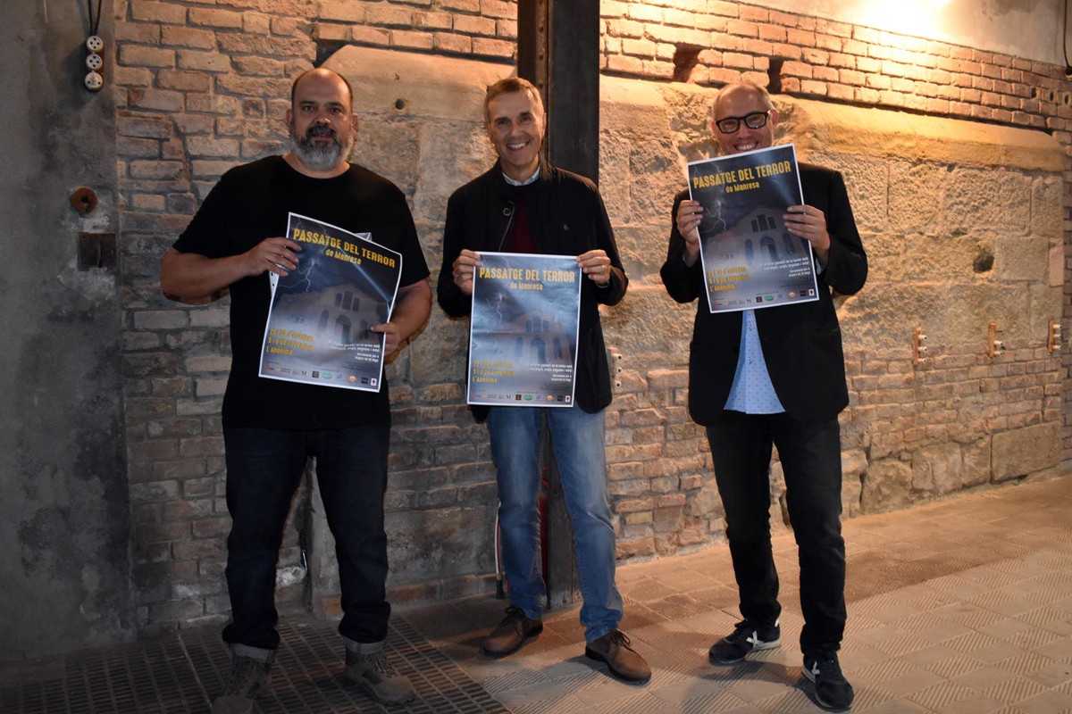 Lluís Roca, Joan Calmet i Albert Tulleuda presentant el Passatge del Terror a l'Anònima