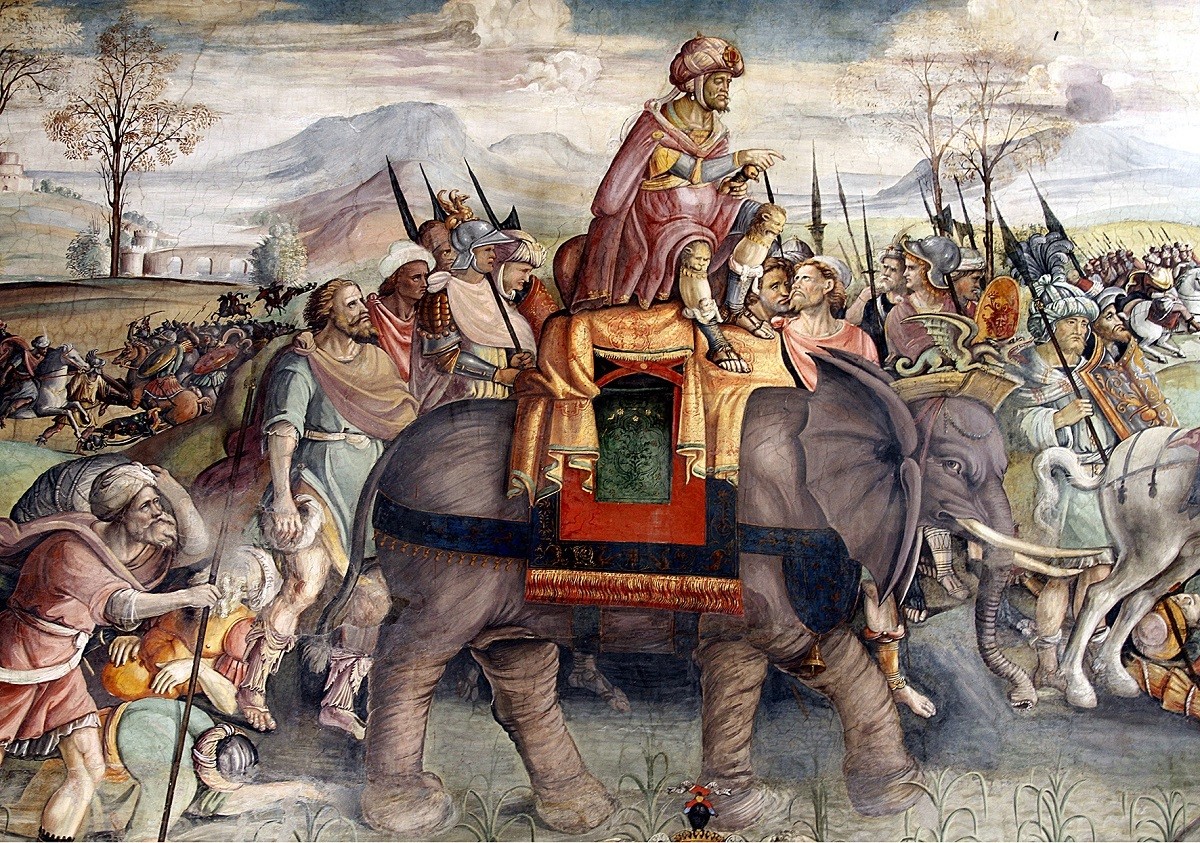 Una pintura que escenifica Anníbal dalt d’un dels seus elefants (CCAU)