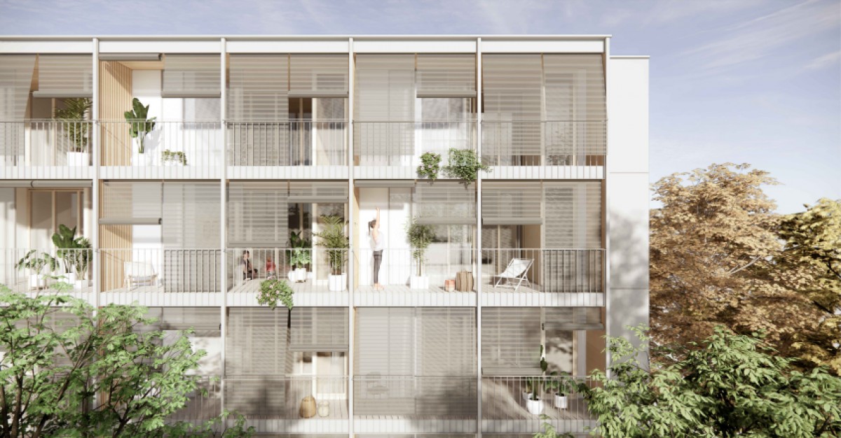 Imatge de com quedarà la façana sud de la futura promoció d'habitatges a Benet Moxó