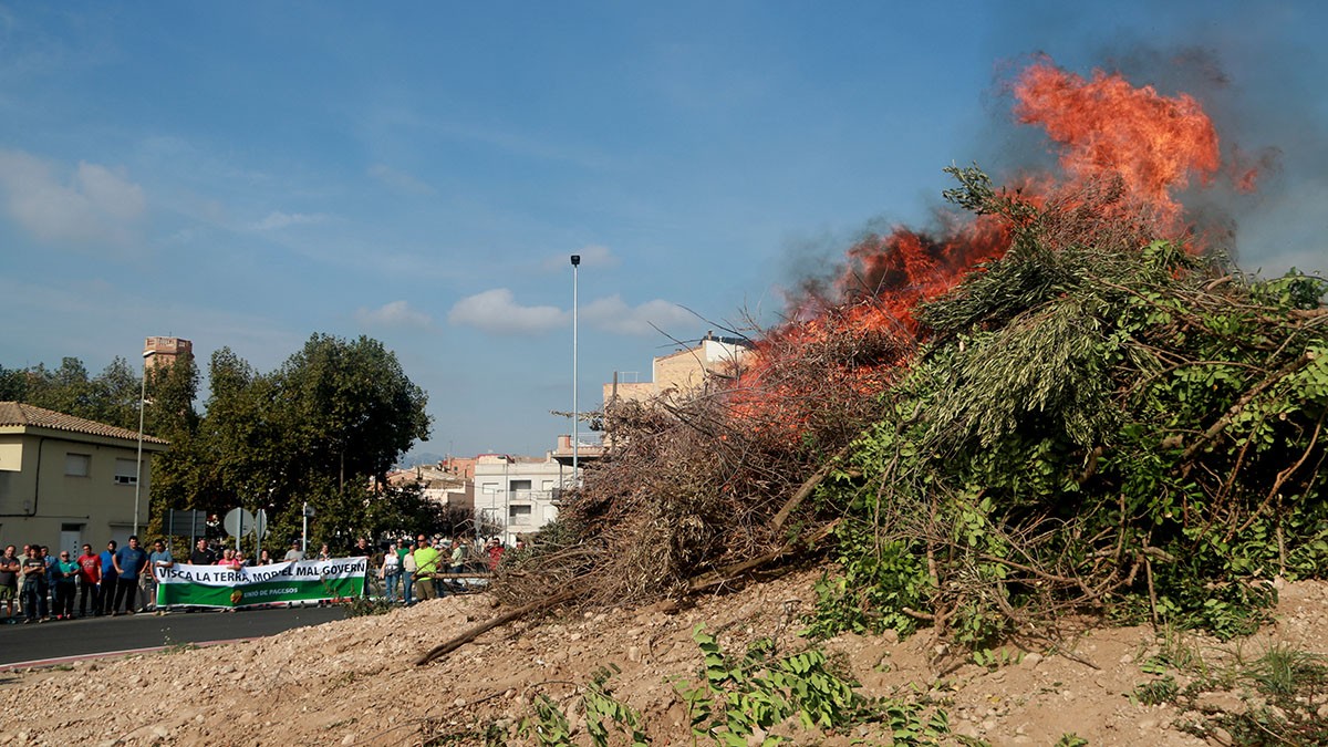 Protesta d'Unió de Pagesos contra la prohibició de cremar restes vegetals