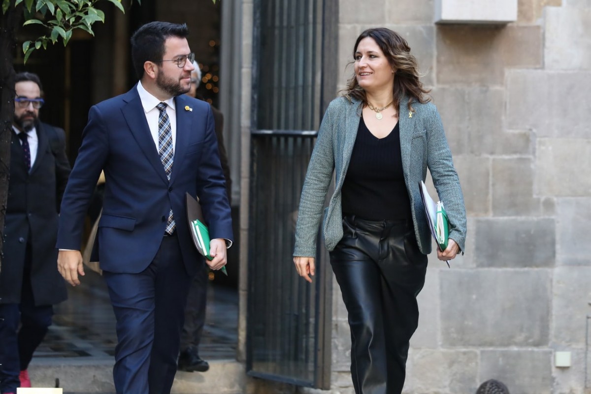 Pere Aragonès i Laura Vilagrà aquest dimarts assistint al consell executiu.