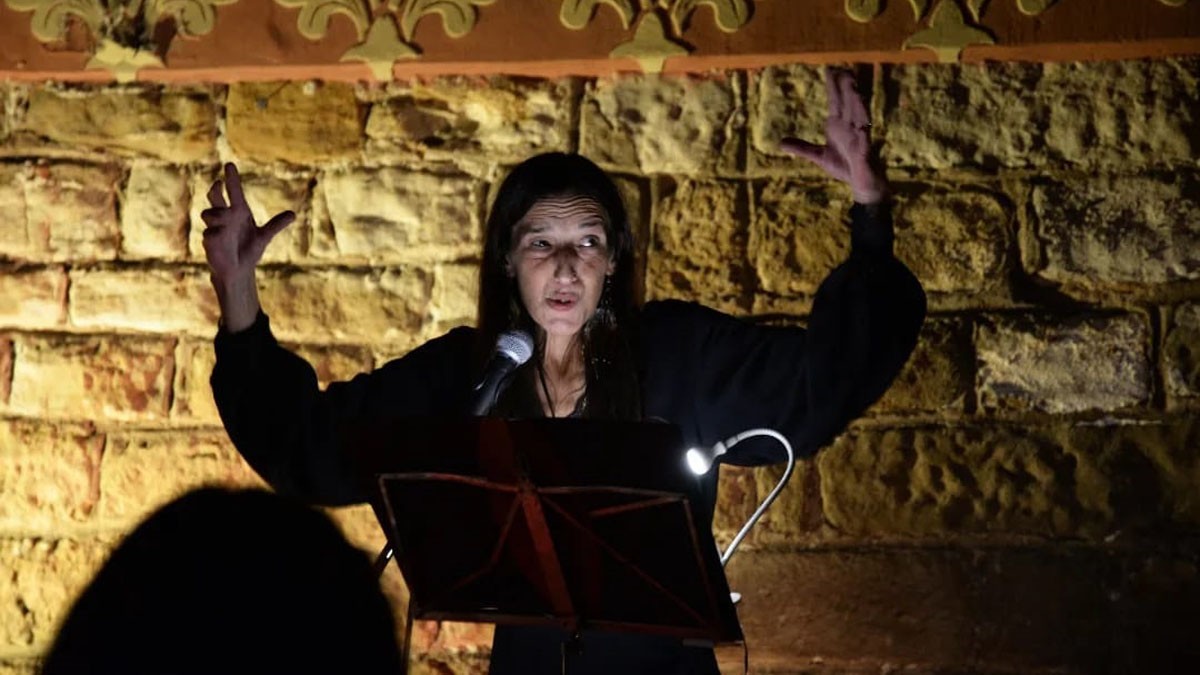 Anna Fernández durant la passada presentació d'«Un cant mut de pensaments» a la sala gòtica de Sant Andreu