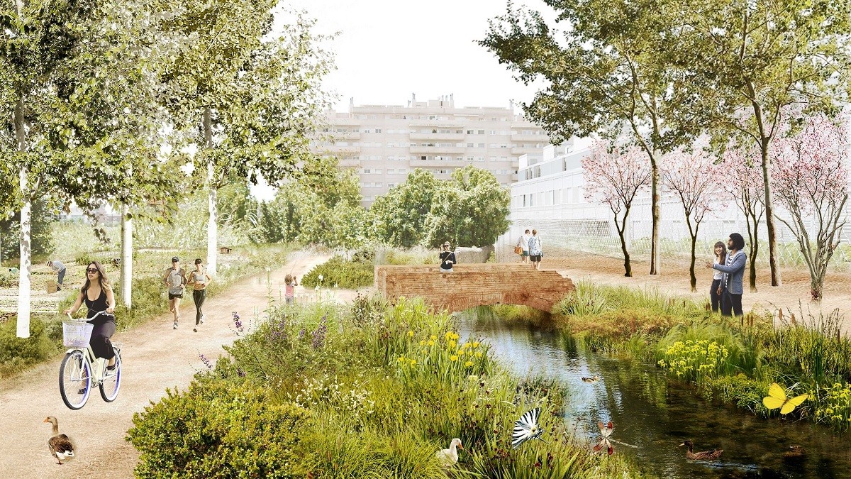 Simulació del futur aspecte de l'entorn del Molí del Rec Comtal, a Sant Andreu