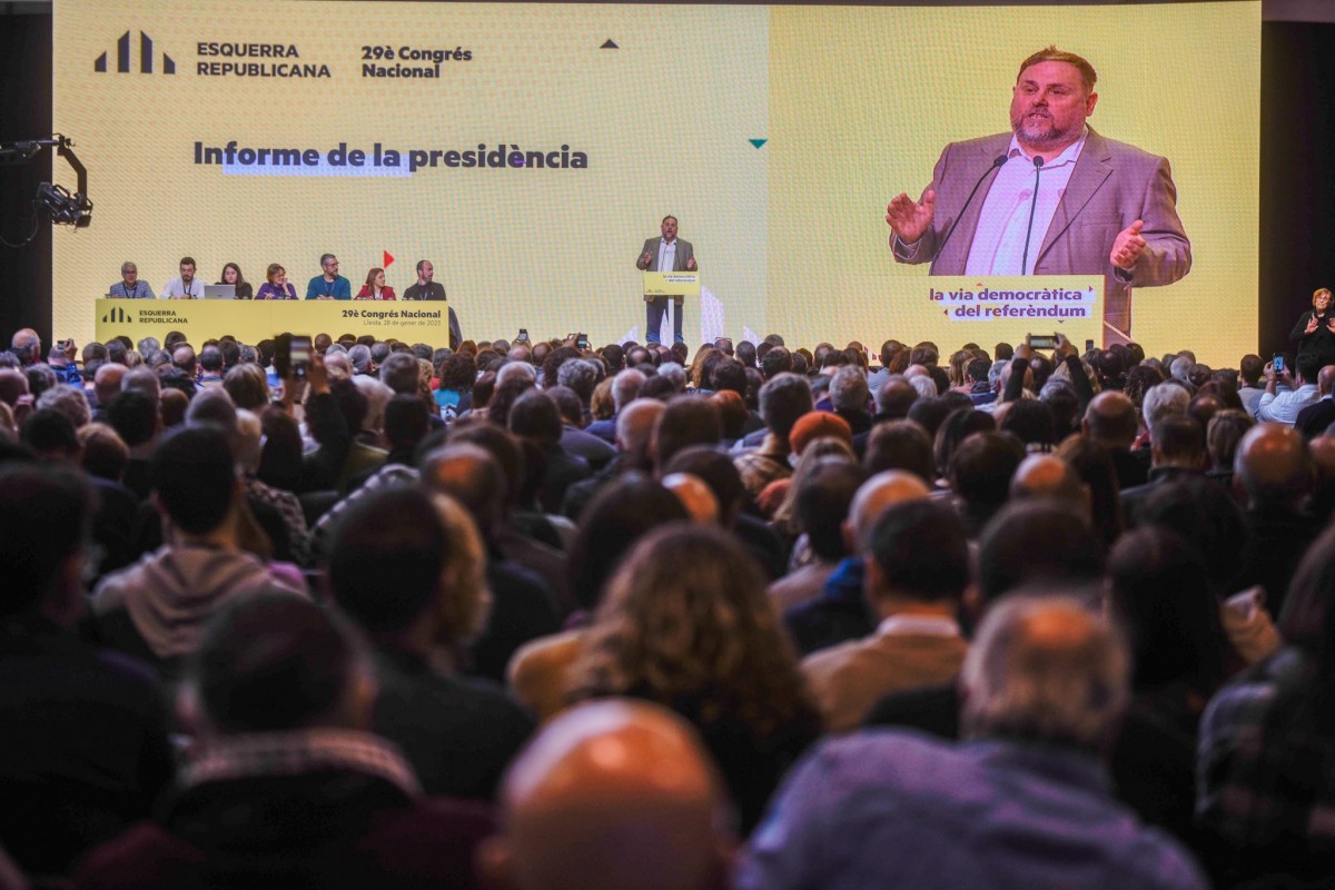 El president d'ERC, Oriol Junqueras, aquest dissabte al congrés nacional.