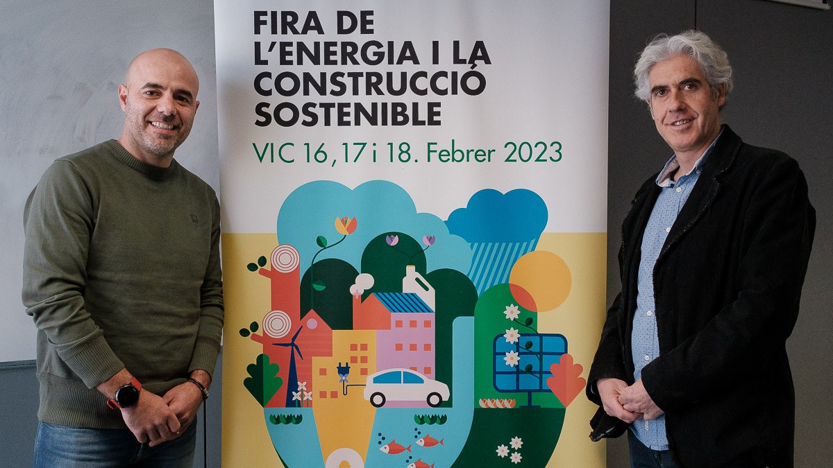 Titi Roca i Miquel Escobar a la presentació de la Fira de l'Energia i la Construcció Sostenible
