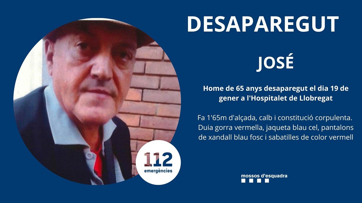 Imatge i dades de l'home desaparegut a l'Hospitalet de Llobregat