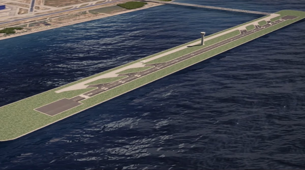 Simulació de la tercera pista sobre el mar de l'aeroport del Prat