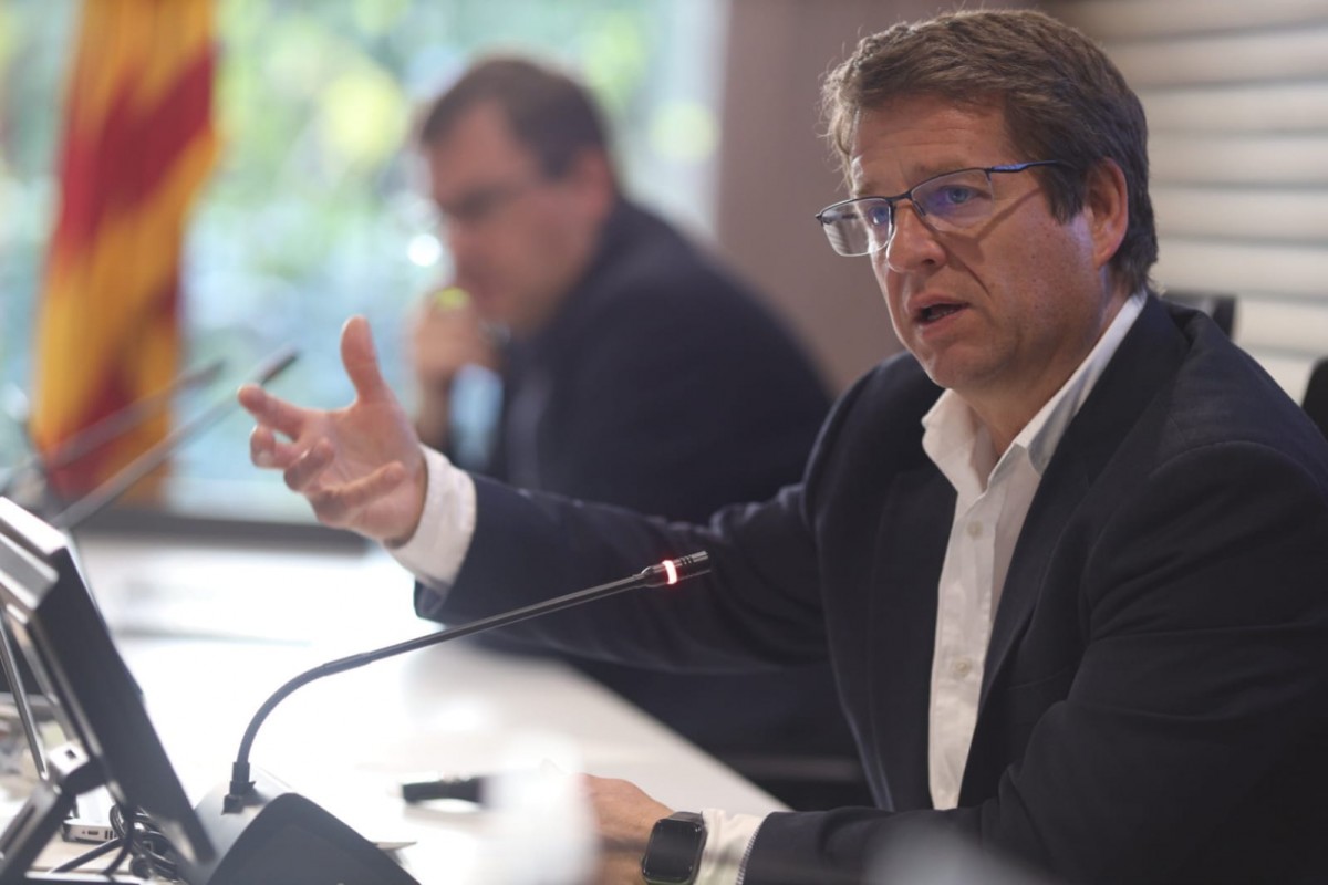 El tinent d'alcalde Pere Soler durant la roda de premsa sobre la liquidació del pressupost 2022