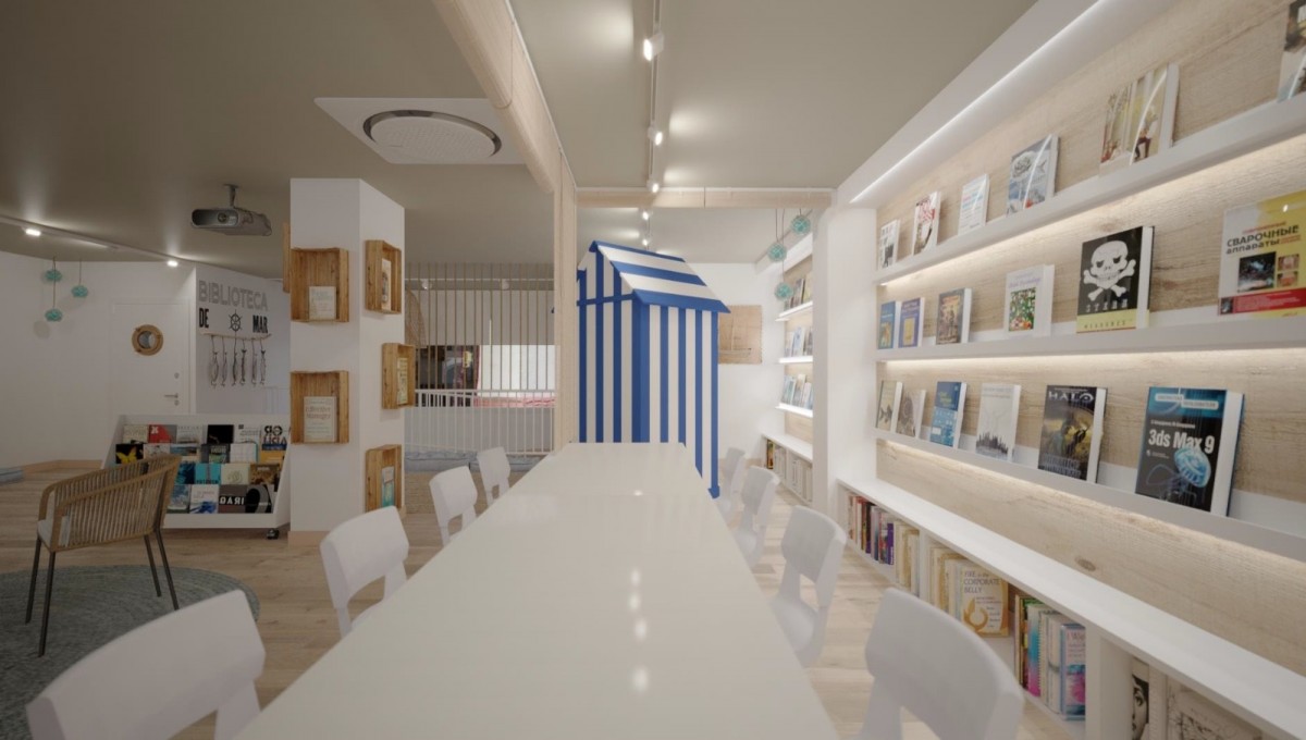L'interior de la biblioteca de Baix a Mar, a Torredembarra.