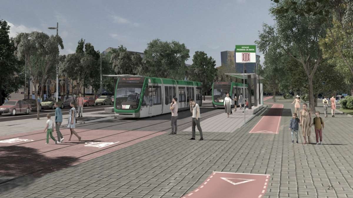 Imatge virtual del pas del tramvia pel passeig de Mata de Reus.