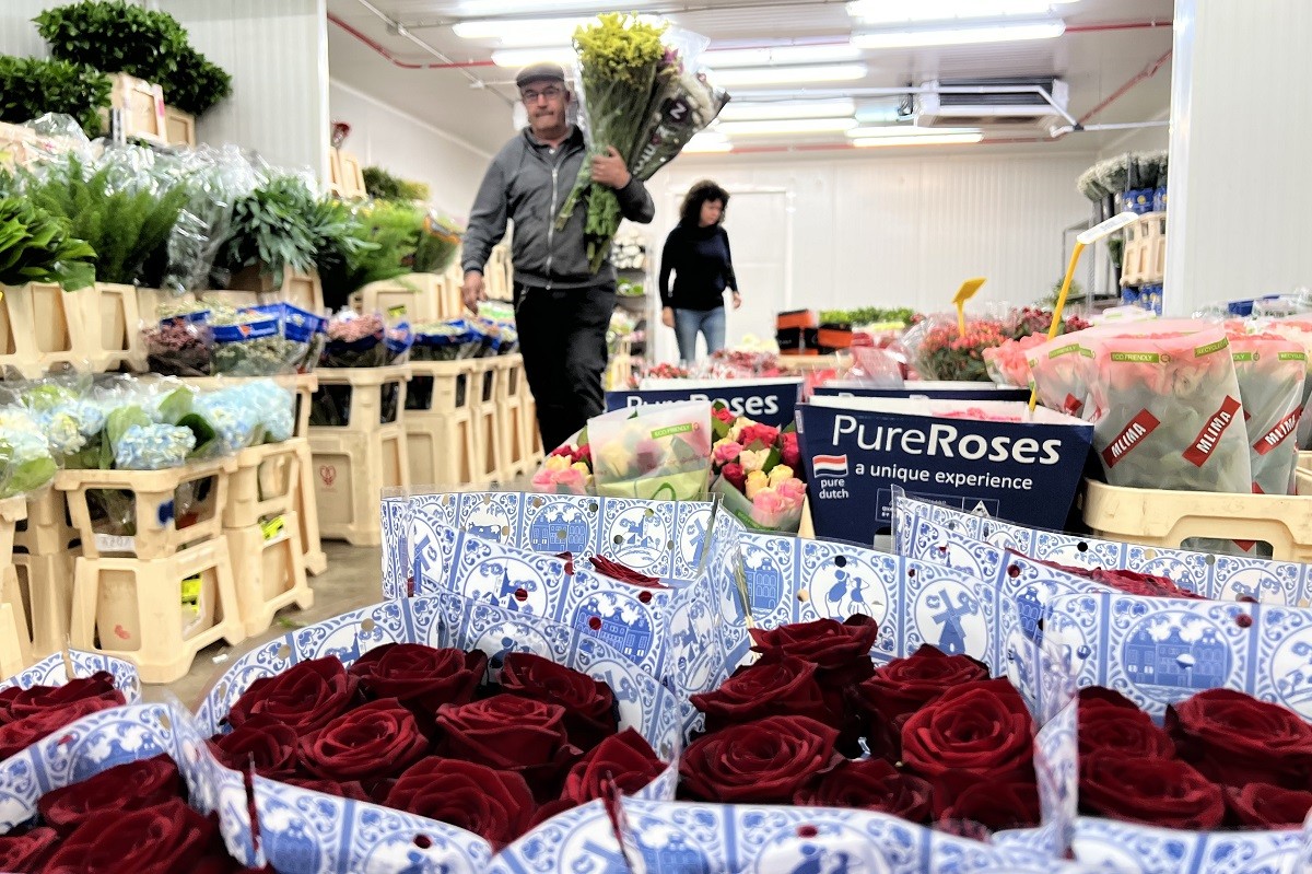 Un local majorista a Mercabarna-flor prepara les roses per Sant Jordi